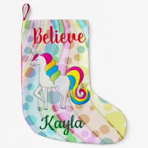 Unicorn Cute Rainbow Believe Add Name Small Christmas Stocking