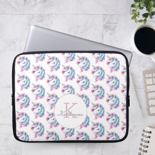 Unicorn Cute Watercolor Pattern Custom Name  Laptop Sleeve
