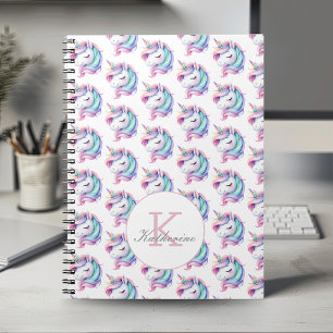 Unicorn Cute Watercolor Pattern Custom Name Notebook