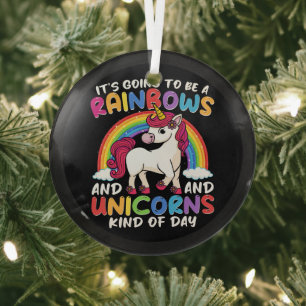 Unicorn Cute Whimsical Funny Rainbows And Unicorns Glass Ornament