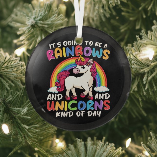 Unicorn Cute Whimsical Funny Rainbows And Unicorns Glass Ornament (Insitu)
