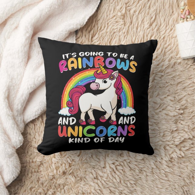 Unicorn Cute Whimsical Funny Rainbows And Unicorns Throw Pillow (Blanket)