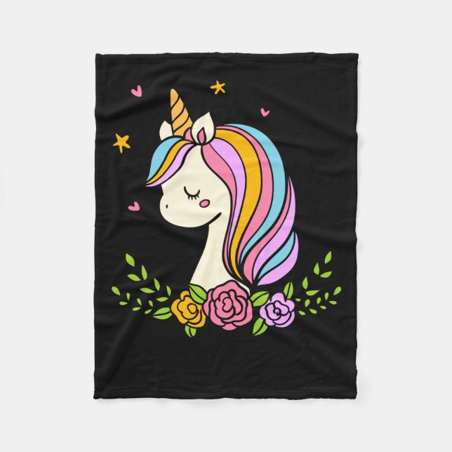 Unicorn Cute Whimsical Girly D Name  Fleece Blanket (Front)