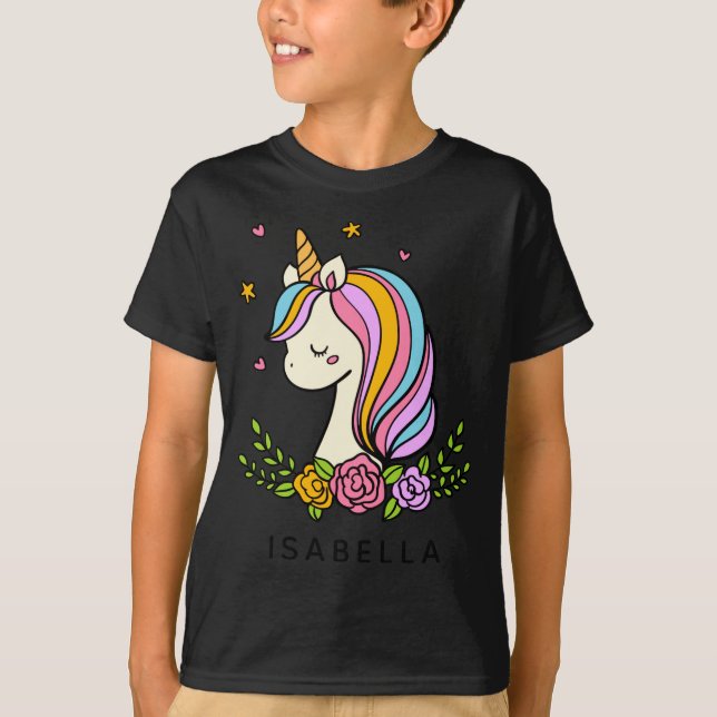 Unicorn Cute Whimsical Girly D Name  T-Shirt (Front)