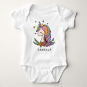 Unicorn Cute Whimsical Girly Personalized Name Baby Bodysuit (Front)