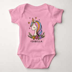 Unicorn Cute Whimsical Girly Personalized Name Baby Bodysuit