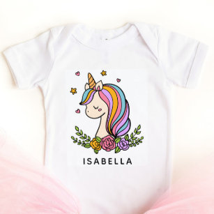Unicorn Cute Whimsical Girly Personalized Name Baby Bodysuit