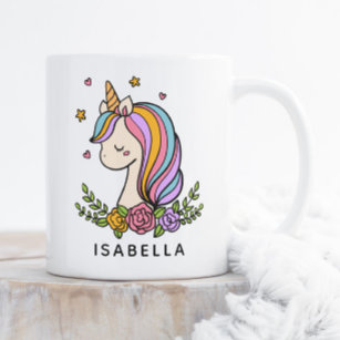 Unicorn Cute Whimsical Girly Personalized Name Frosted Glass Coffee Mug
