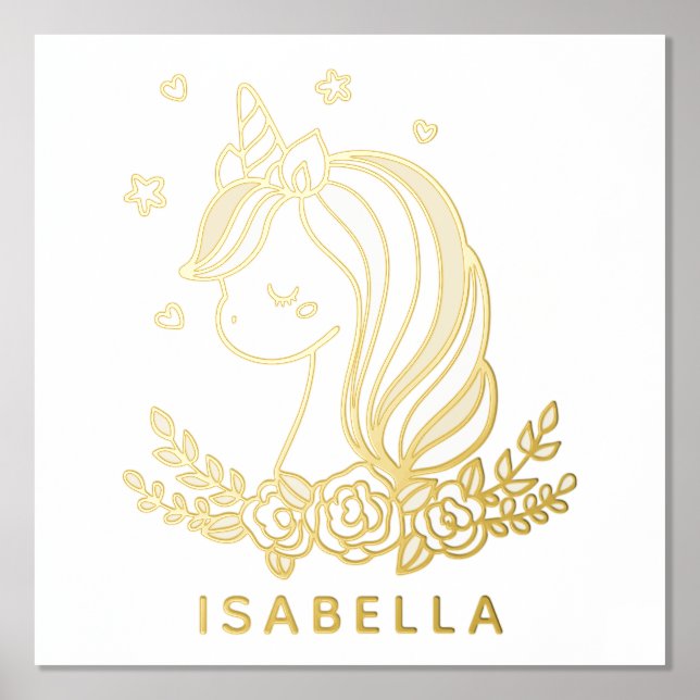 Unicorn Cute Whimsical Girly Personalized Name Foil Prints (Front)