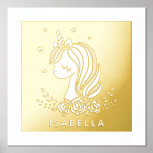Unicorn Cute Whimsical Girly Personalized Name Foil Prints