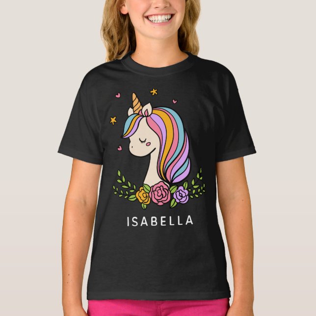 Unicorn Cute Whimsical Girly Personalized Name T-Shirt (Front)