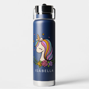 Unicorn Cute Whimsical Girly Personalized Name Water Bottle