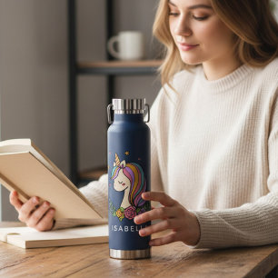 Unicorn Cute Whimsical Girly Personalized Name Water Bottle