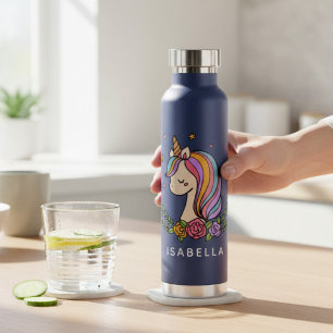 Unicorn Cute Whimsical Girly Personalized Name Water Bottle
