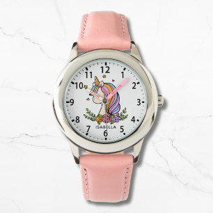 Unicorn Cute Whimsical Girly Pink Floral Girl's Watch