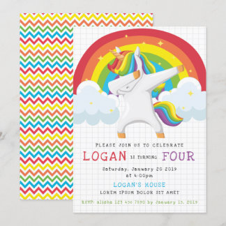 Unicorn Dab Birthday Invitation
