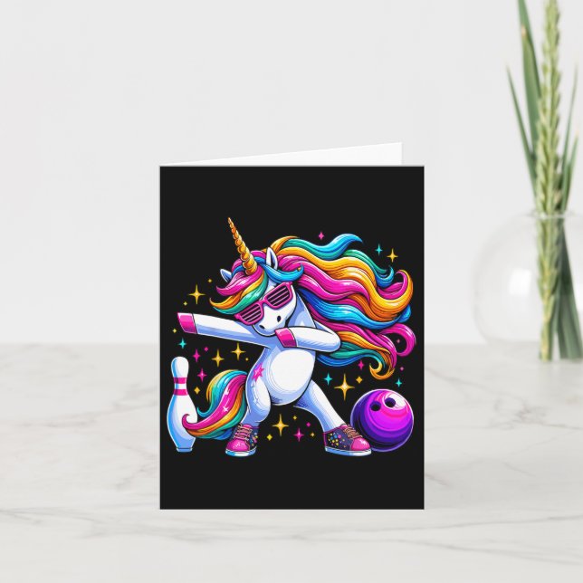 Unicorn Dabbing Bowling Squad Birthday  Card (Front)