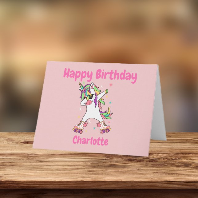 Unicorn Dabbing Roller Skating Birthday Card (Creator Uploaded)