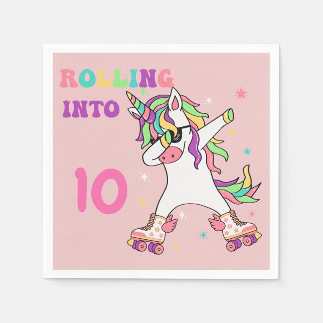 Unicorn Dabbing Roller Skating Birthday Napkin (Front)