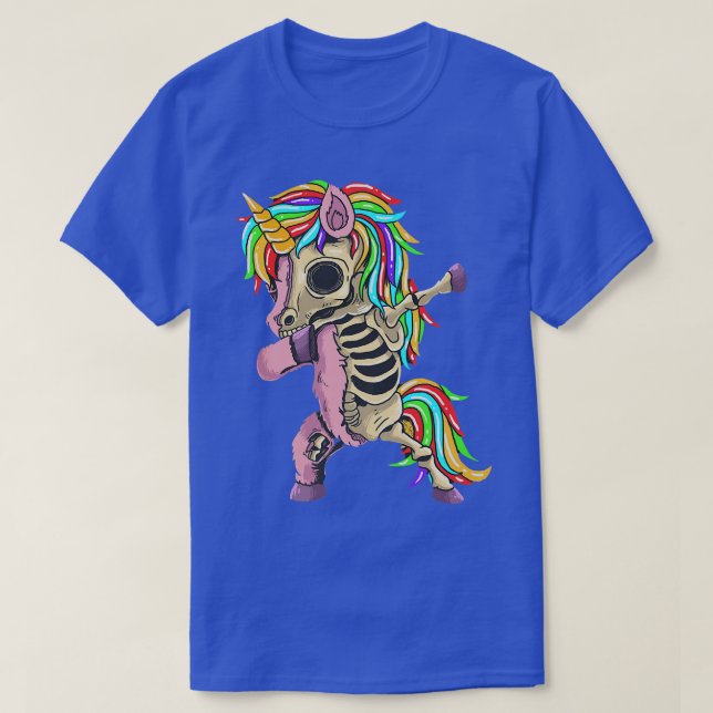 Unicorn Dabbing Skeleton Costume Funny Halloween S T-Shirt (Design Front)