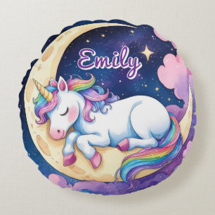 Unicorn de lune ronde Coussin - Nom modifiable