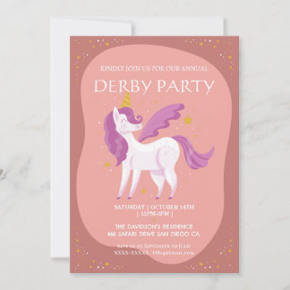 Unicorn Derby Party Invitation Kids Birthday Horse
