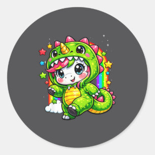 Unicorn Dinosaur Colourful Costume Cosplay Rainbow Classic Round Sticker
