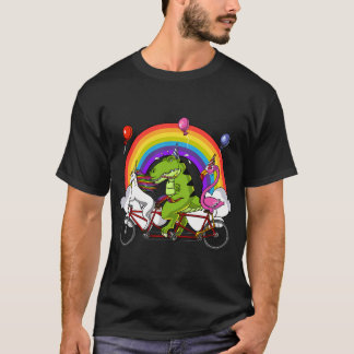 Unicorn Dinosaur Flamingo Riding Bicycle T-Shirt