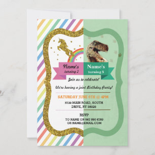 Unicorn & Dinosaur Joint Garçon fille Invitations 
