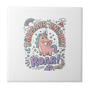 Unicorn Dinosaur Unicorn Roar Retro Style T-Shirt Tile