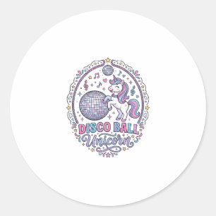 Unicorn Disco Ball Unicorn Playful Print on Demand Classic Round Sticker