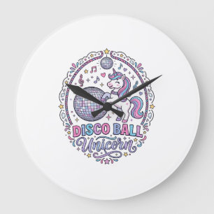 Unicorn Disco Ball Unicorn Playful Print on Demand Large Clock
