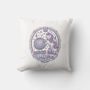 Unicorn Disco Ball Unicorn Playful Print on Demand Throw Pillow