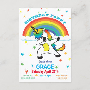 Unicorn Doing the Dab Rainbow & Stars Invite