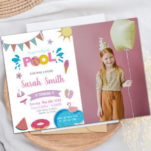 Unicorn Donut Pink Pool Anniversaire Invitations p