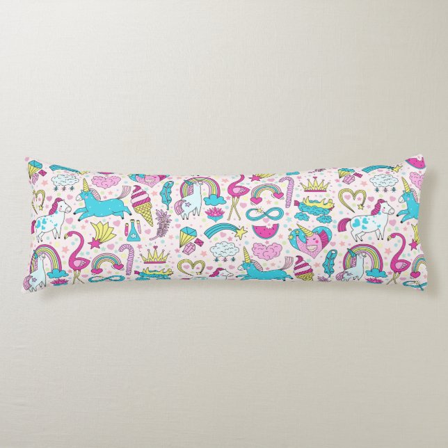 Unicorn Doodle Pattern Body Pillow (Front)
