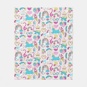 Unicorn Doodle Pattern Fleece Blanket