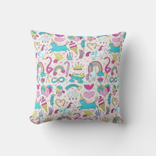 Unicorn Doodle Pattern Throw Pillow
