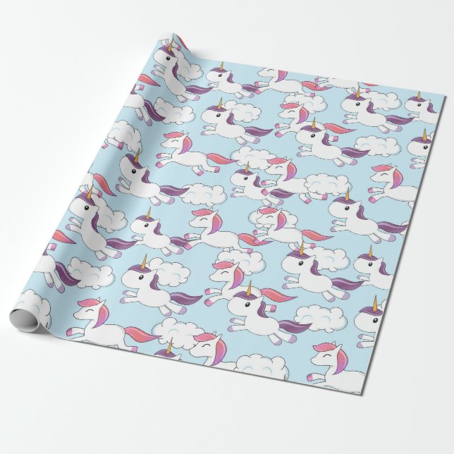 Unicorn Doodle Pattern Wrapping Paper (Unrolled)