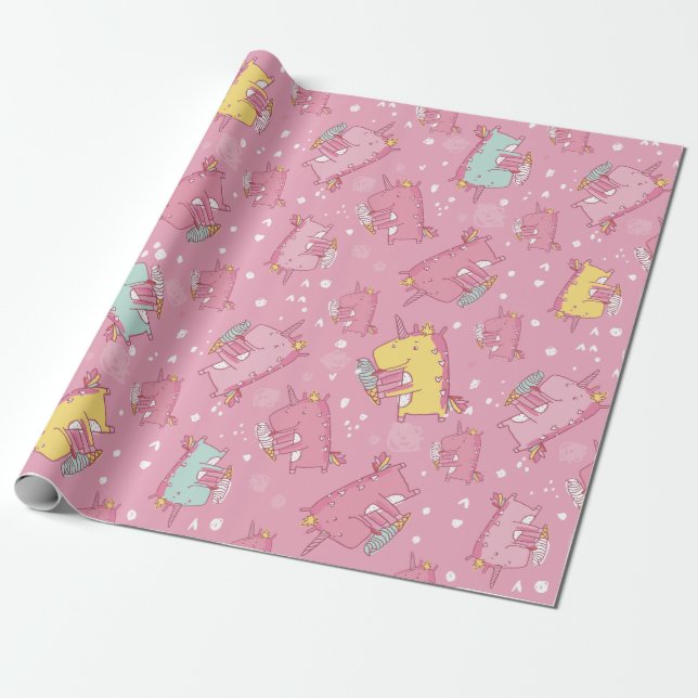 Unicorn Doodle Pattern Wrapping Paper (Unrolled)