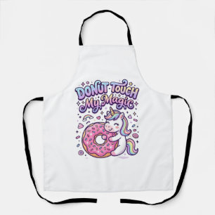 Unicorn Doughnut Touch My Magic Gift Idea Sticker Apron