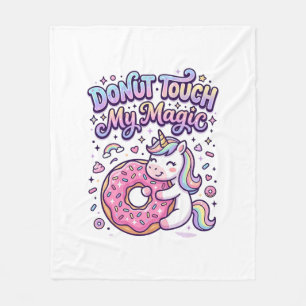 Unicorn Doughnut Touch My Magic Gift Idea Sticker  Fleece Blanket