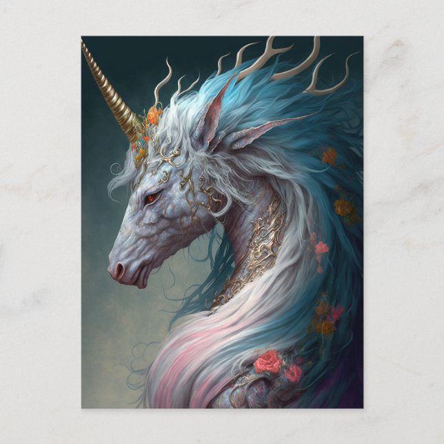 Unicorn Dragon Fantasy Art Postcard (Front)