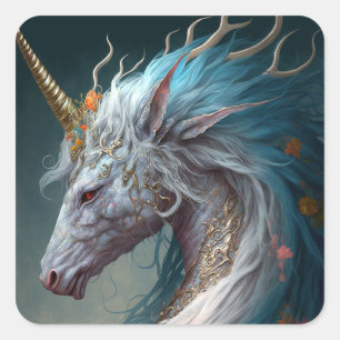 Unicorn Dragon Fantasy Art Square Sticker
