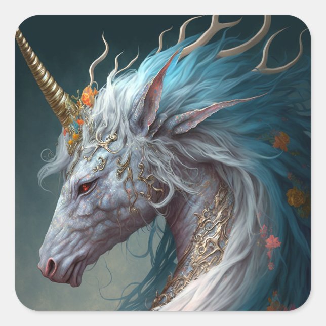 Unicorn Dragon Fantasy Art Square Sticker (Front)