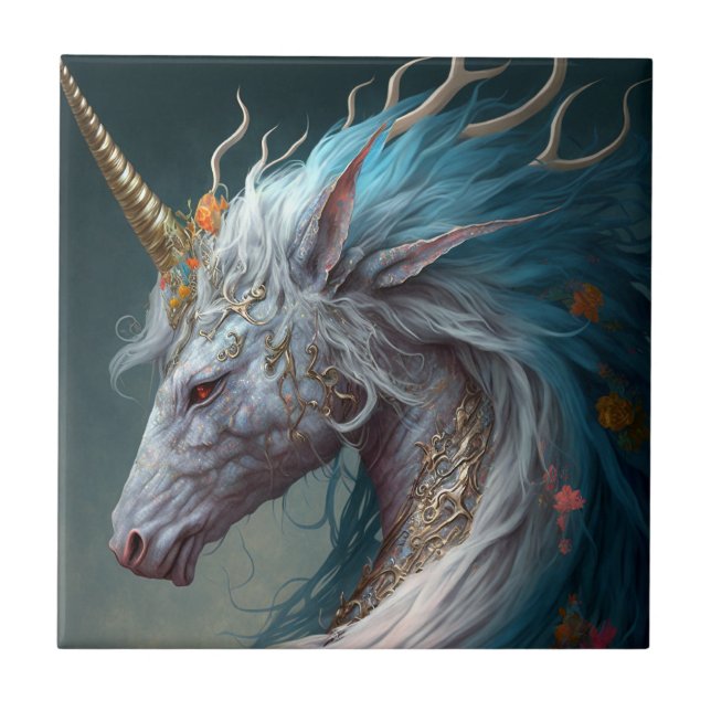 Unicorn Dragon Fantasy Art Tile (Front)