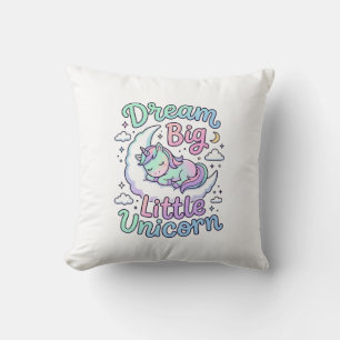 Unicorn Dream Big Little Unicorn Gift Idea Vector  Throw Pillow