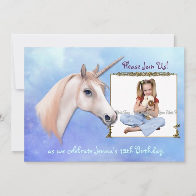 Unicorn Dreams 12th Birthday - Customize Invitation (Front)