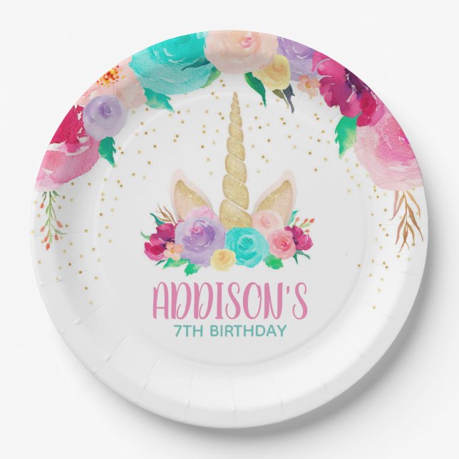Unicorn Dreams Birthday Baby Shower Paper Plates (Front)