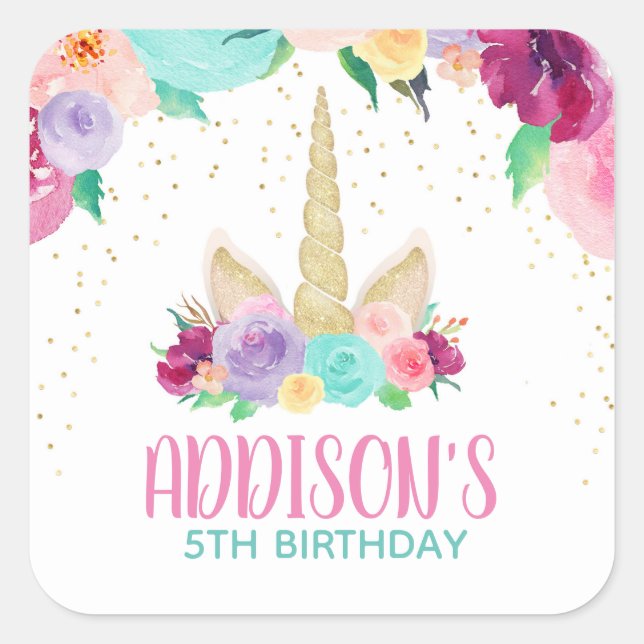 Unicorn Dreams Birthday Baby Shower Square Sticker (Front)